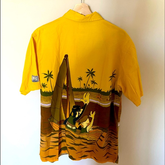 Walt Disney World Hang Loose 1971 Retro Hawaiian Button Shirt Mickey Pluto Small - Picture 4 of 6